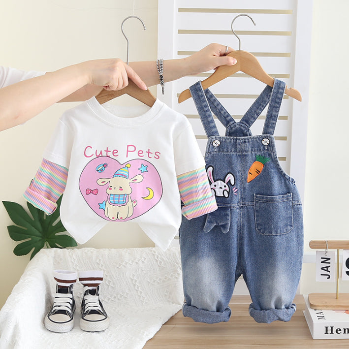 2-Piece Kids Outfit with Denim Overalls – (1-5 Years)
