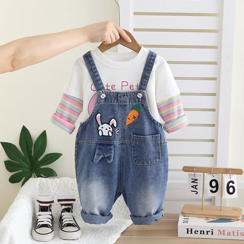 2-Piece Kids Outfit with Denim Overalls – (1-5 Years)