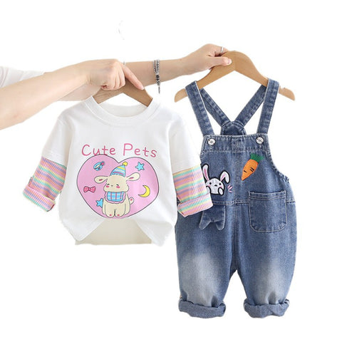 2-Piece Kids Outfit with Denim Overalls – (1-5 Years)