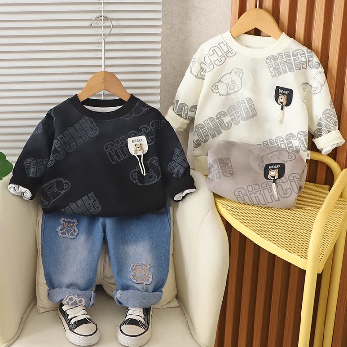 Kids Sweatshirt & Jeans Set – Black, Beige or Grey (1-5 Years)