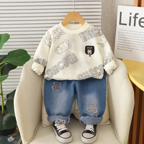 Kids Sweatshirt & Jeans Set – Black, Beige or Grey (1-5 Years)