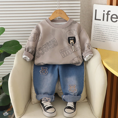 Kids Sweatshirt & Jeans Set – Black, Beige or Grey (1-5 Years)