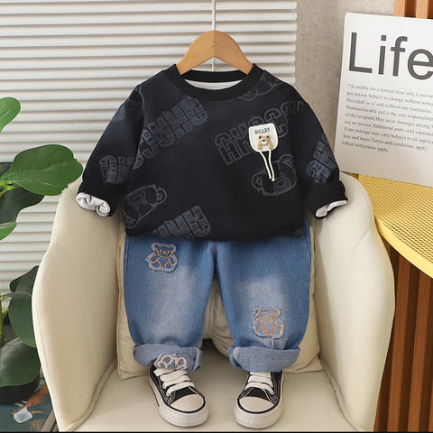 Kids Sweatshirt & Jeans Set – Black, Beige or Grey (1-5 Years)