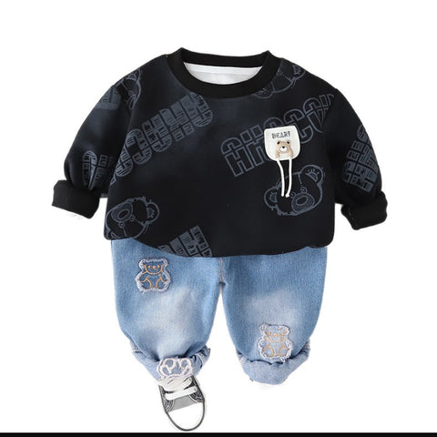 Kids Sweatshirt & Jeans Set – Black, Beige or Grey (1-5 Years)