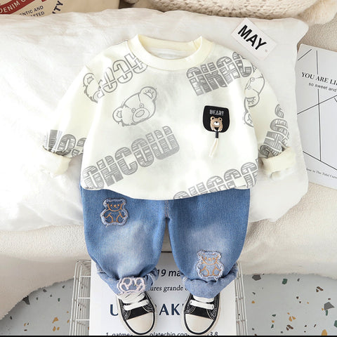 Kids Sweatshirt & Jeans Set – Black, Beige or Grey (1-5 Years)