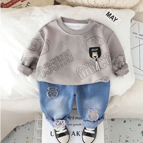 Kids Sweatshirt & Jeans Set – Black, Beige or Grey (1-5 Years)