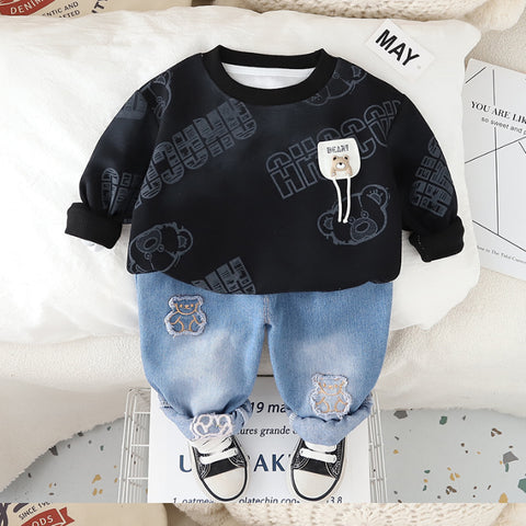 Kids Sweatshirt & Jeans Set – Black, Beige or Grey (1-5 Years)