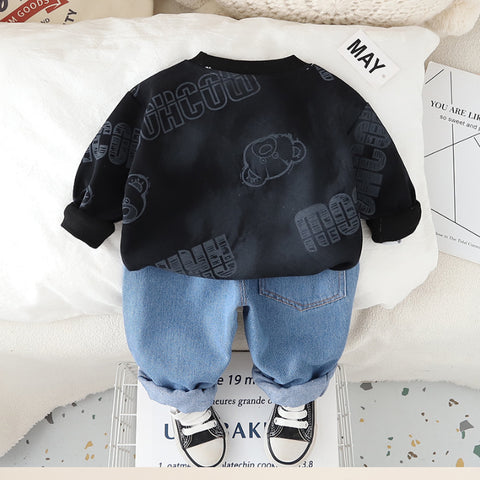 Kids Sweatshirt & Jeans Set – Black, Beige or Grey (1-5 Years)