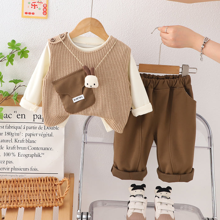 3-Piece Kids Vest Outfit with Plush Detail – Pink, Beige or Brown (1-5 Years)