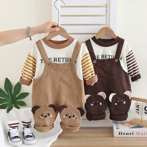 Kids Overalls Outfit with Bear Patch – Light Brown or Dark Brown (1-5 Years)