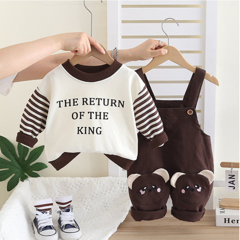 Kids Overalls Outfit with Bear Patch – Light Brown or Dark Brown (1-5 Years)
