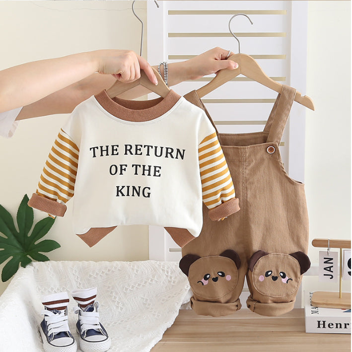 Kids Overalls Outfit with Bear Patch – Light Brown or Dark Brown (1-5 Years)