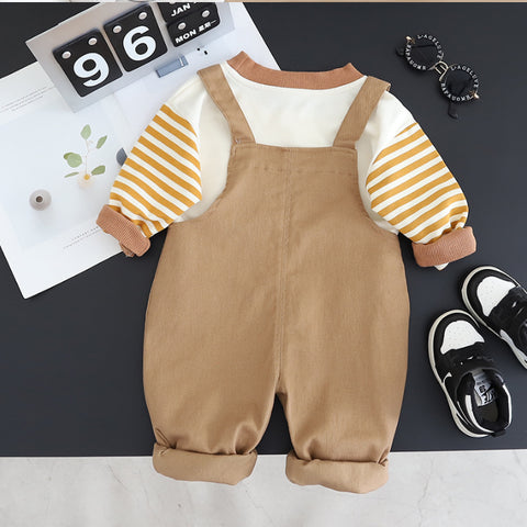 Kids Overalls Outfit with Bear Patch – Light Brown or Dark Brown (1-5 Years)
