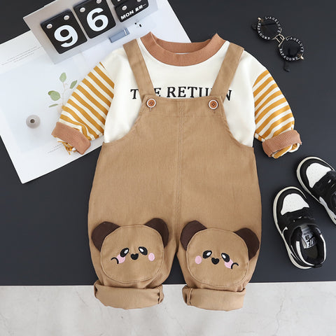 Kids Overalls Outfit with Bear Patch – Light Brown or Dark Brown (1-5 Years)