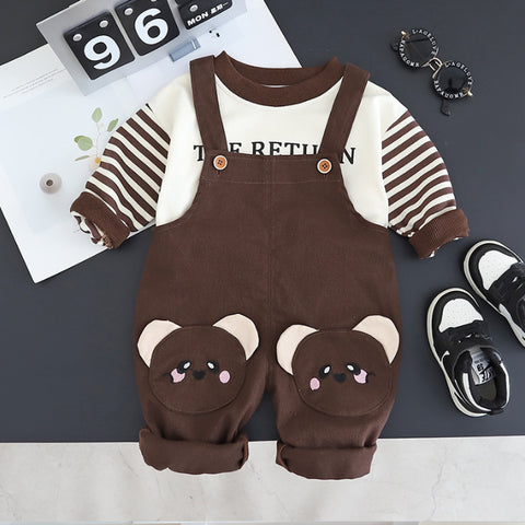 Kids Overalls Outfit with Bear Patch – Light Brown or Dark Brown (1-5 Years)