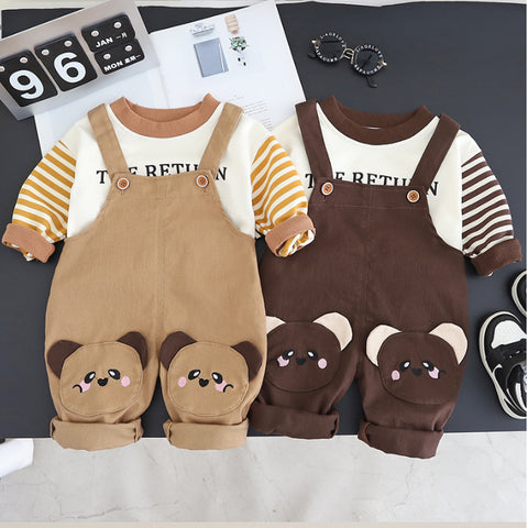 Kids Overalls Outfit with Bear Patch – Light Brown or Dark Brown (1-5 Years)