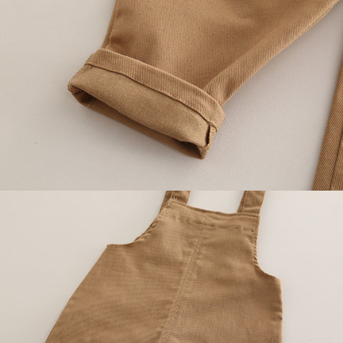 Kids Overalls Outfit with Bear Patch – Light Brown or Dark Brown (1-5 Years)