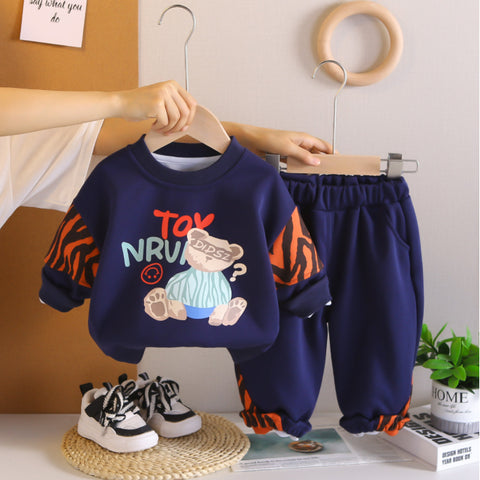 Bear Print Sweatshirt & Pants Set – Cream, Navy or Beige (1-5 Years)