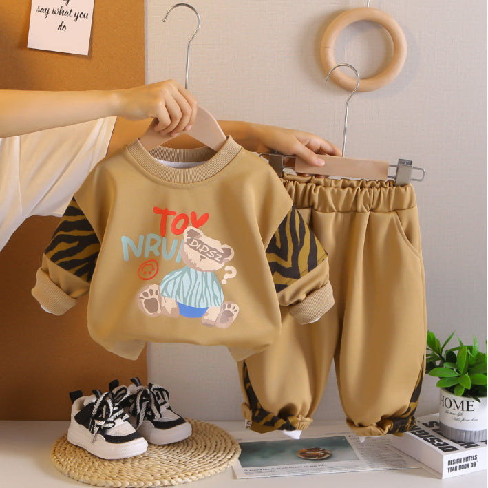 Bear Print Sweatshirt & Pants Set – Cream, Navy or Beige (1-5 Years)