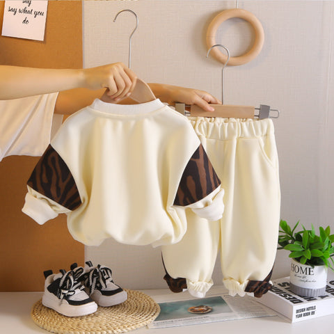 Bear Print Sweatshirt & Pants Set – Cream, Navy or Beige (1-5 Years)