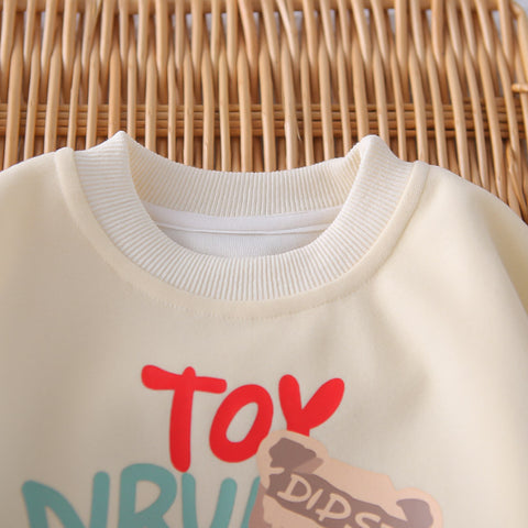 Bear Print Sweatshirt & Pants Set – Cream, Navy or Beige (1-5 Years)