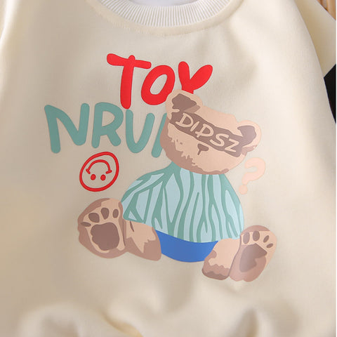Bear Print Sweatshirt & Pants Set – Cream, Navy or Beige (1-5 Years)
