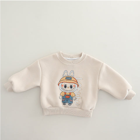Kids Cartoon Sweatshirt & Jeans Outfit – Beige (1-5 Years)