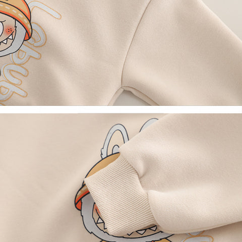 Kids Cartoon Sweatshirt & Jeans Outfit – Beige (1-5 Years)