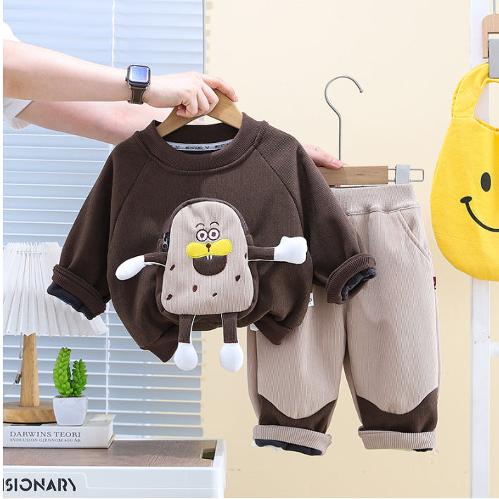 2-Piece Character Sweatshirt & Pants Set – Navy or Brown (1-5 Years)