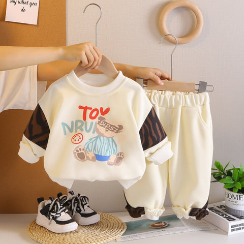 Bear Print Sweatshirt & Pants Set – Cream, Navy or Beige (1-5 Years)