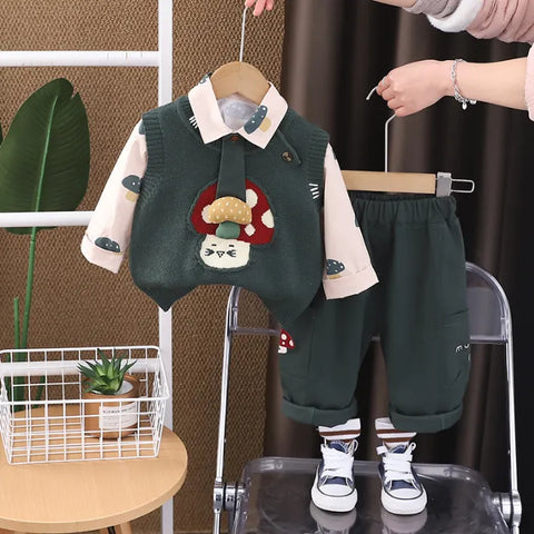 3-Piece Mushroom Vest Outfit – Brown or Green (1-5 Years)