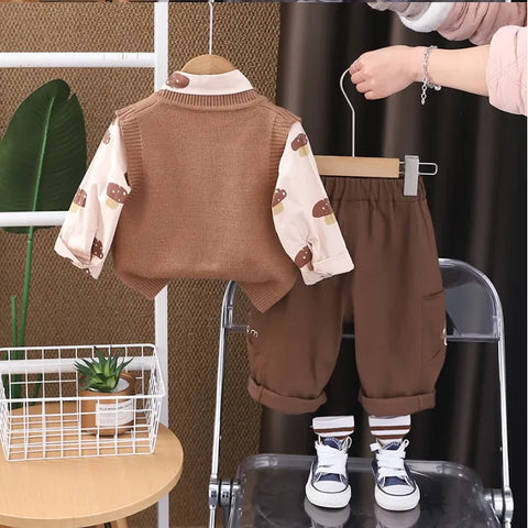 3-Piece Mushroom Vest Outfit – Brown or Green (1-5 Years)