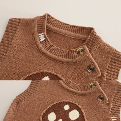 3-Piece Mushroom Vest Outfit – Brown or Green (1-5 Years)